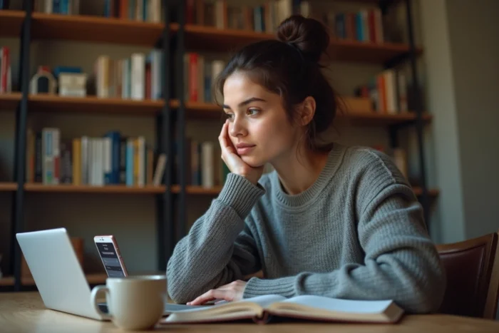 Jeune femme consultant un écran de connexion Snapchat sur son smartphone avec une expression pensive