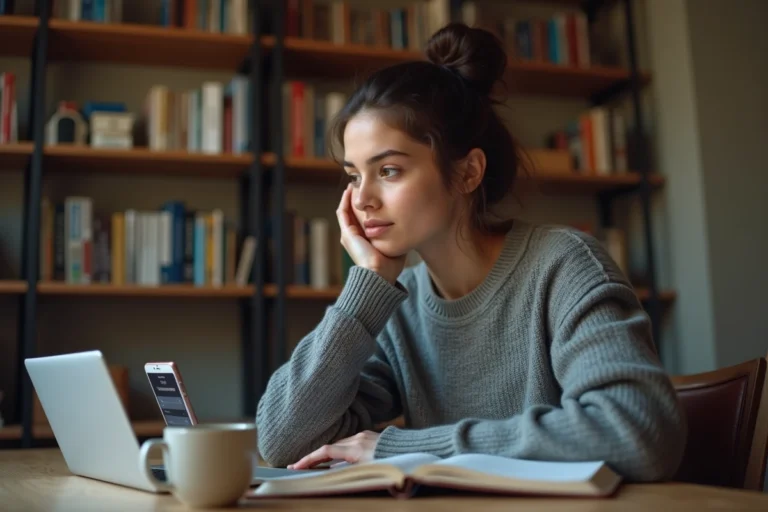 Jeune femme consultant un écran de connexion Snapchat sur son smartphone avec une expression pensive