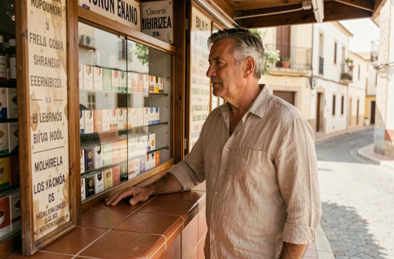 Homme achetant des cigarettes dans un kiosque à tabac espagnol en plein air