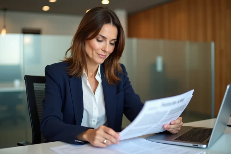 Conseillère bancaire expliquant les conditions du prêt Modulimmo Crédit Mutuel à une cliente dans une agence moderne
