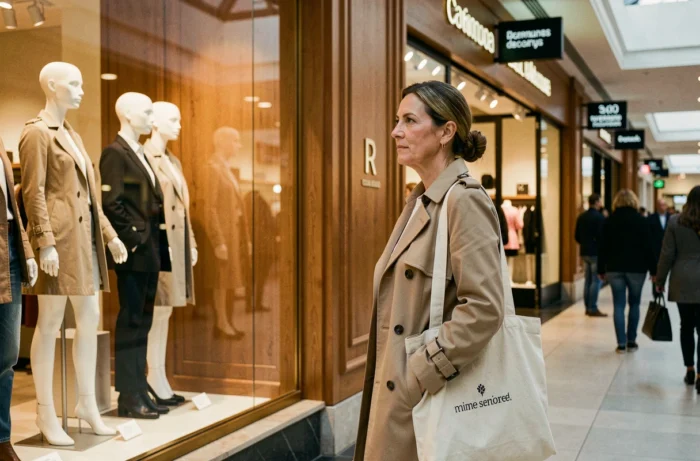 Femme regardant la vitrine d'une boutique de mode au centre commercial Montparnasse